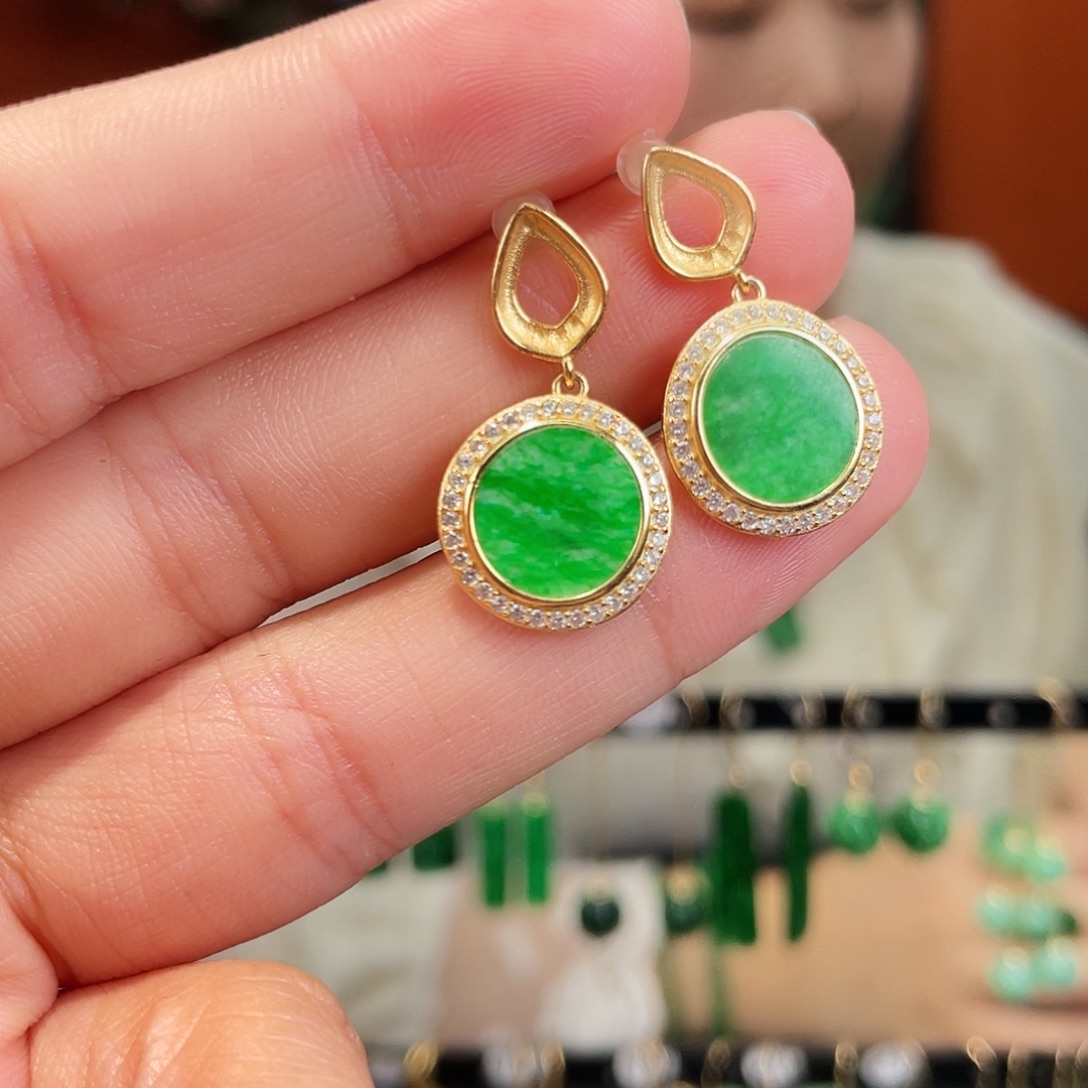 翡翠银S925镶嵌耳饰