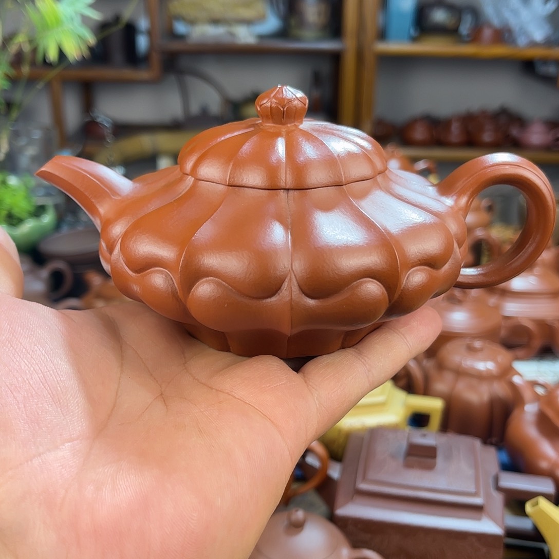 紫砂壶忘合菱300cc原矿赵庄朱泥