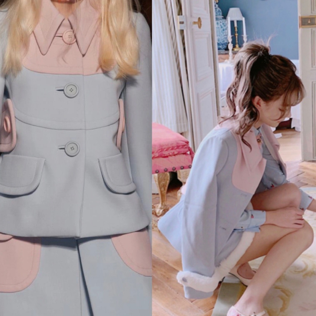 未使用 AMIRI  MiuMiu/W108761/粉色领拼接外套/44码
