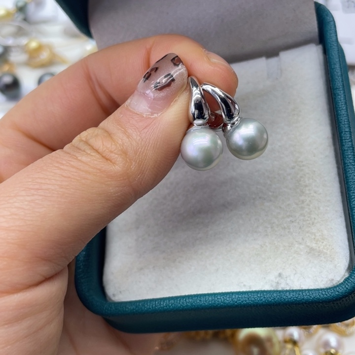 海水珍珠耳饰银S925镶嵌