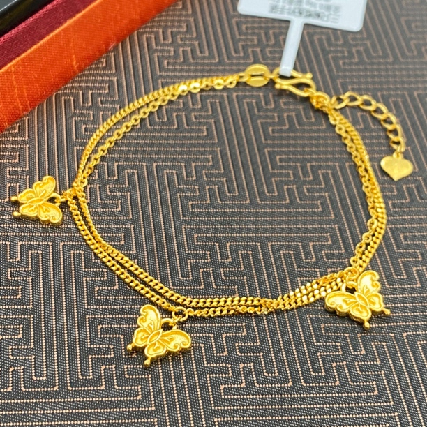 足银手链 老铺匠 足银999三只蝴蝶配件手链