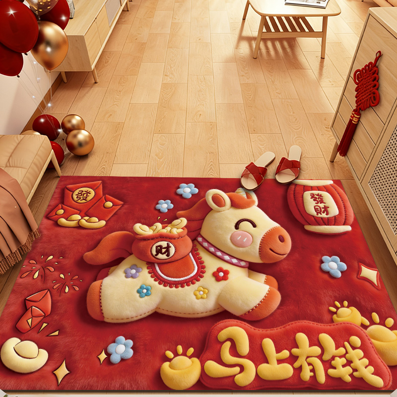 新款马年装饰防滑地垫春节真硅藻泥家用吸水款入户门洗手间脚垫子