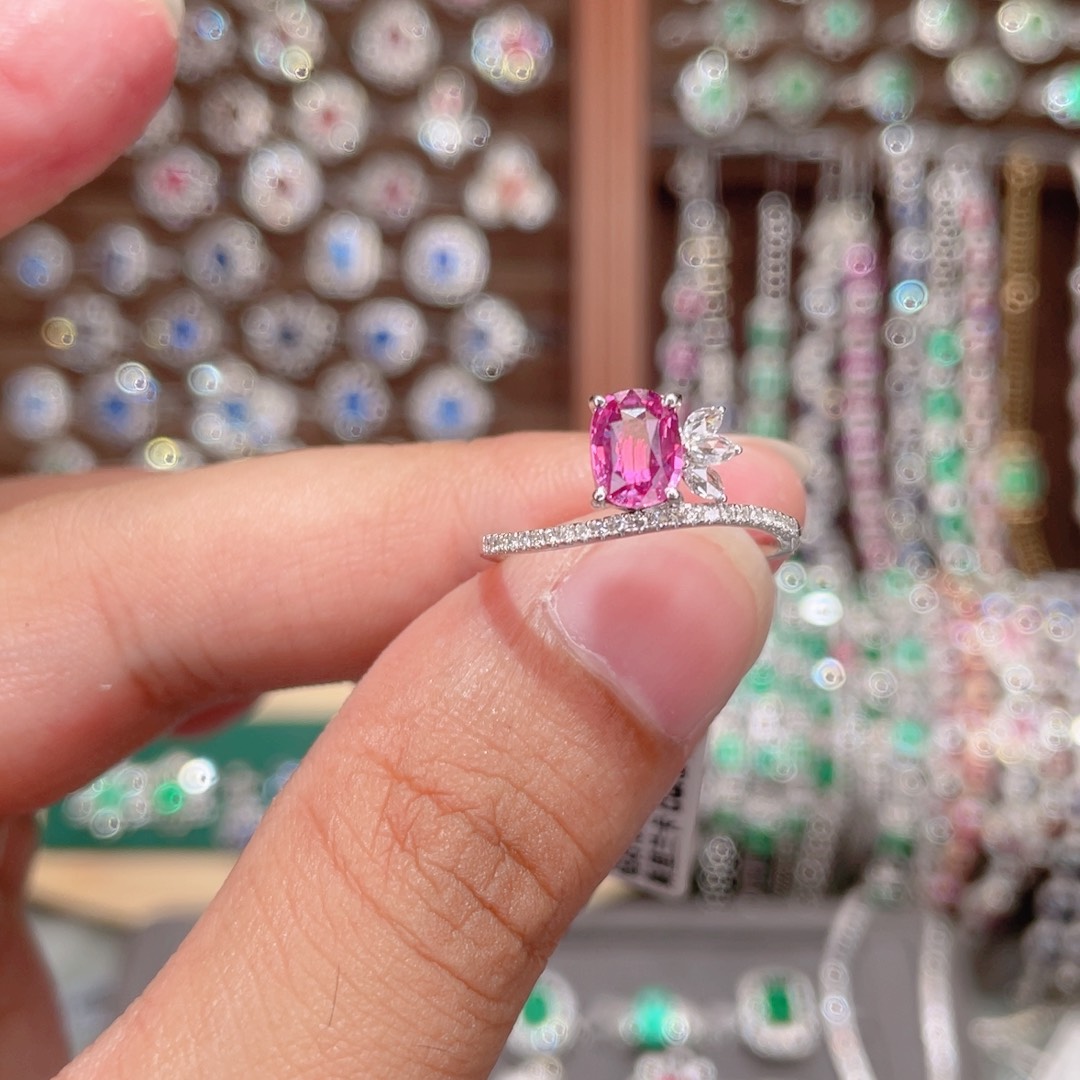 戒指彩色蓝宝石14K金镶嵌1.03ct 无烧