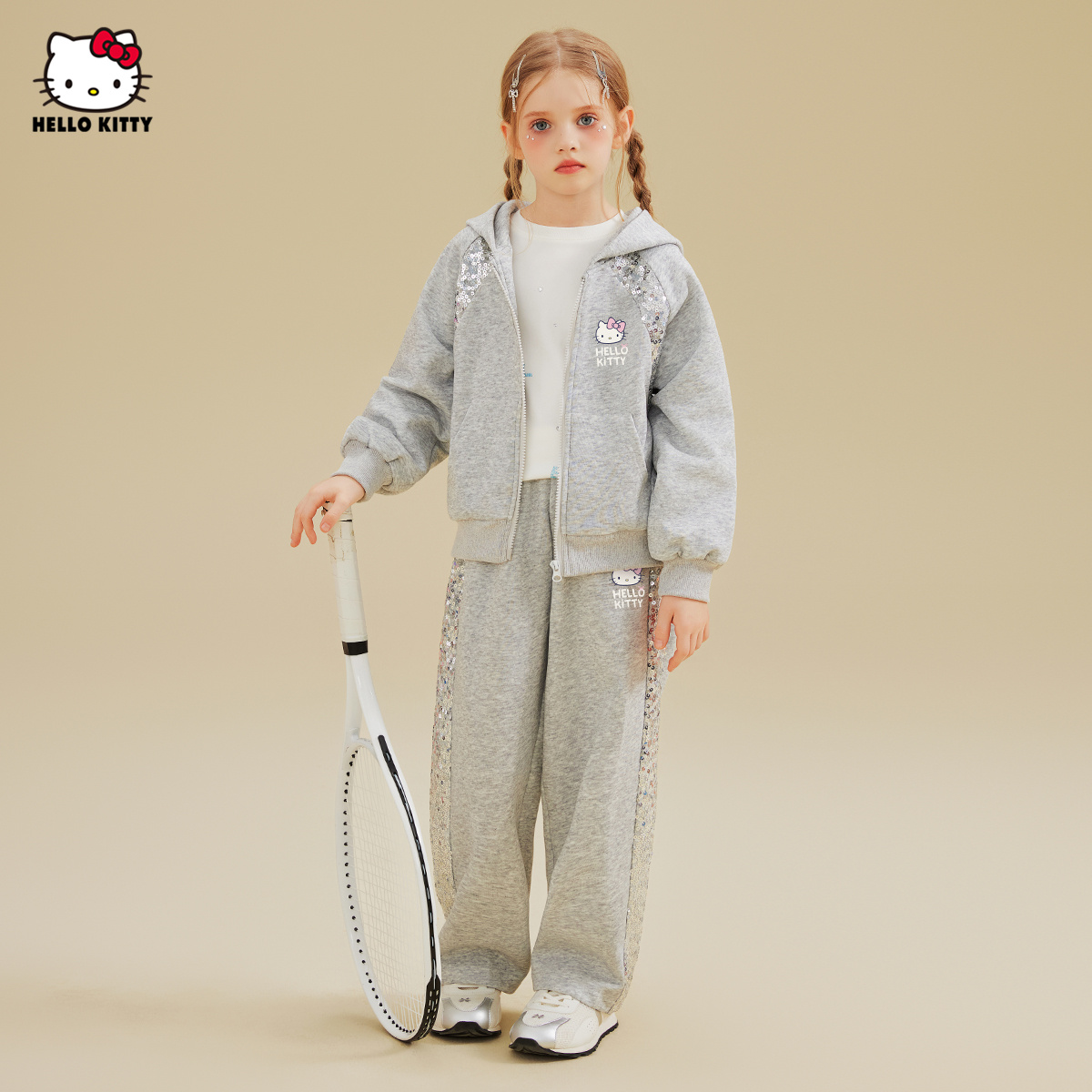 HELLO KITTY/凯蒂猫女童亮片春秋季套装25新款洋气中大童装两件套