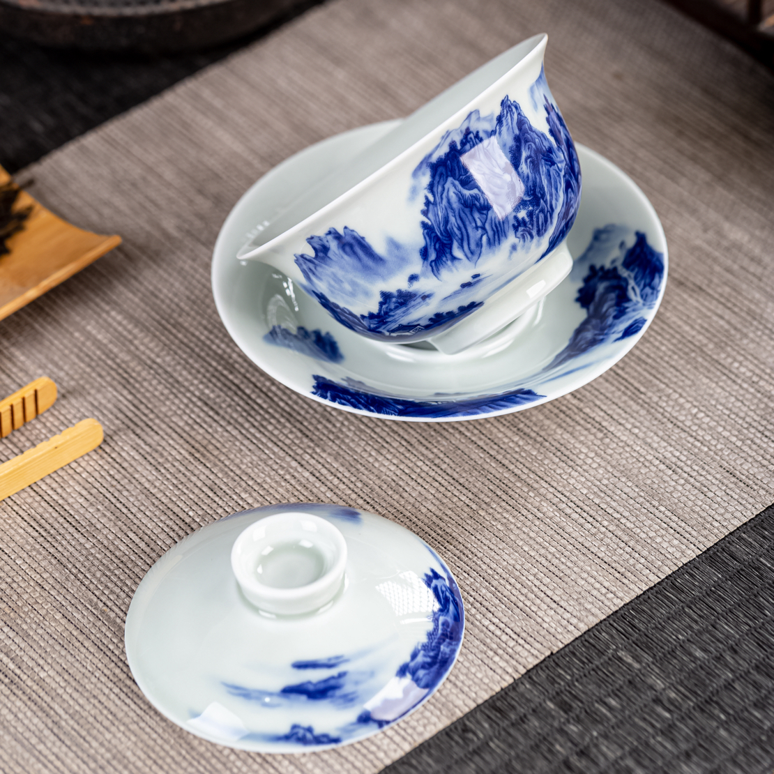 千里江山三才盖碗