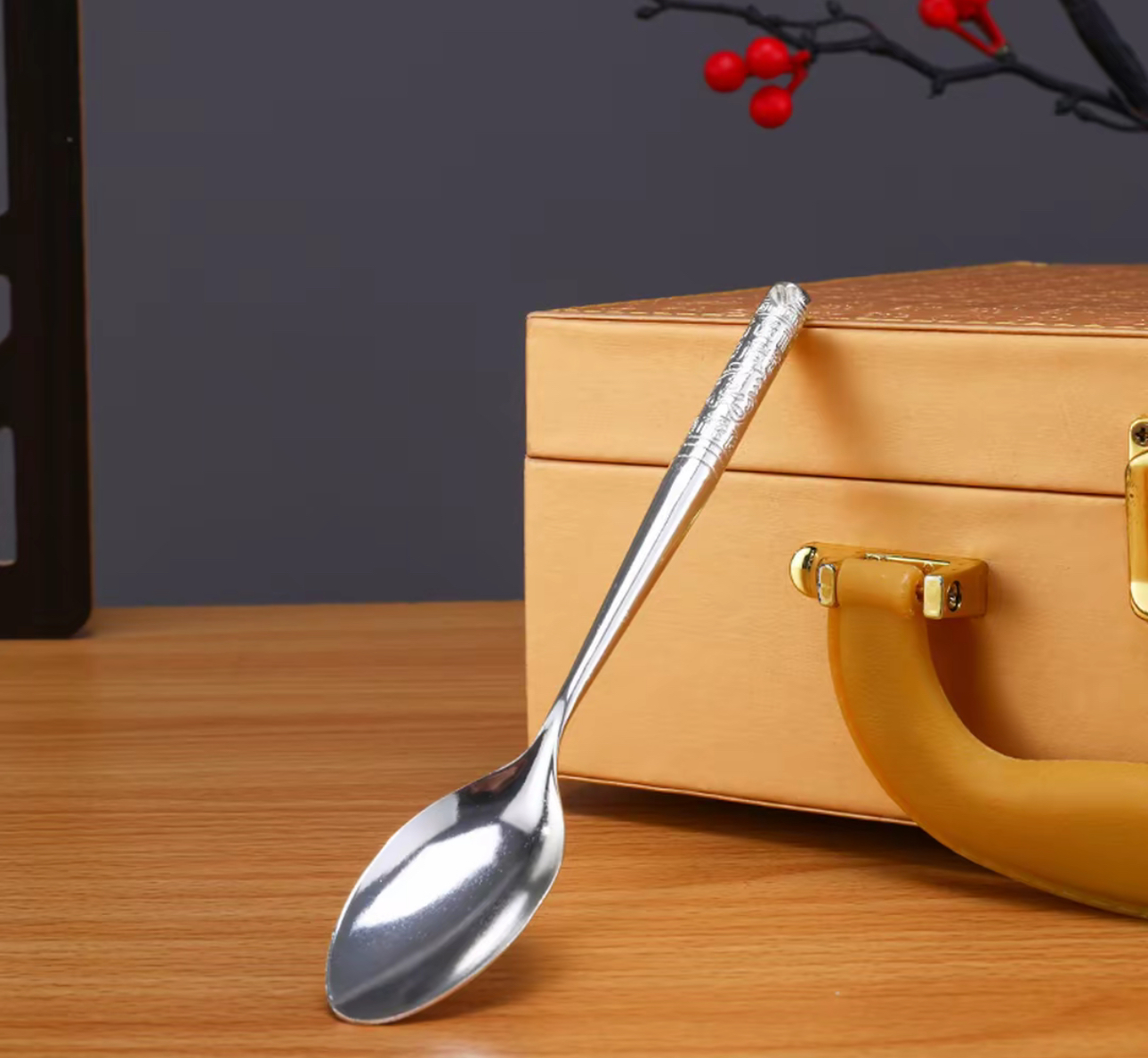 百福银勺子可爱家用创意加厚长柄调料勺