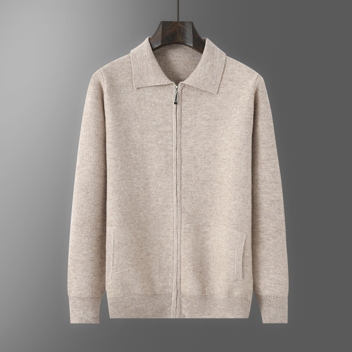 秋冬款男士POLO领拉链纯色开衫羊毛衫时尚百搭休闲针织衫