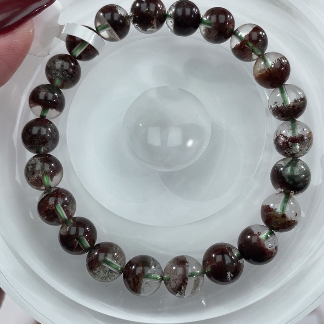 未镶嵌手串水晶013红幽灵水晶8m+