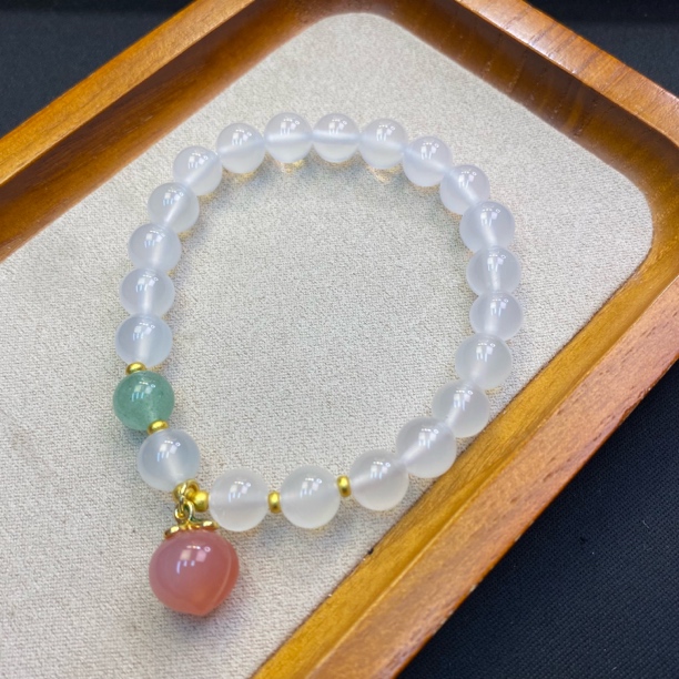 A491-李寻欢珠宝【白玛瑙8mm+盐源桃】精美单圈手串-多样性发一