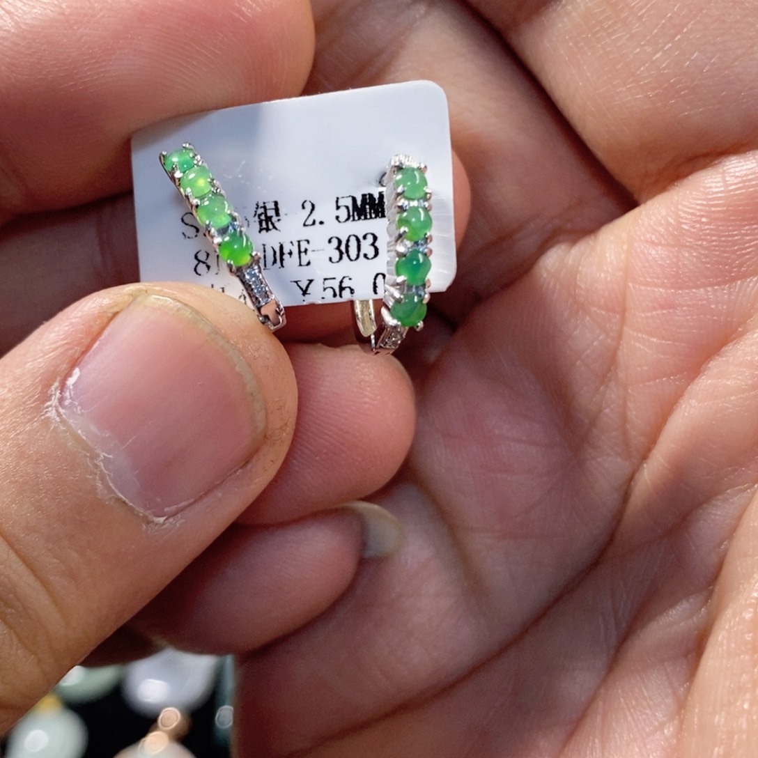 翡翠耳饰银S925镶嵌缅甸翡翠A货耳包