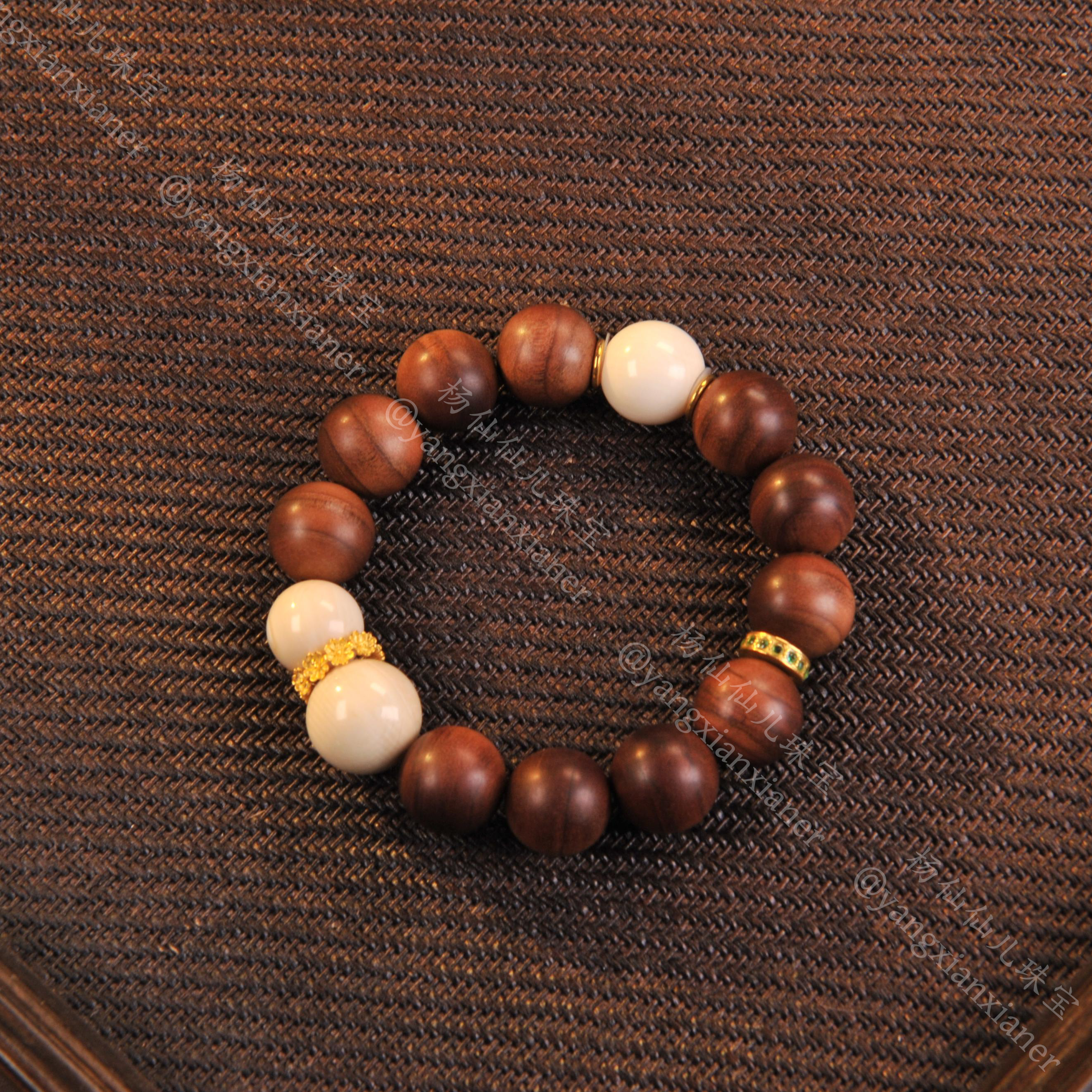 【杨仙仙珠宝】18K厚金镶嵌老山檀(约12mm+)多宝手串- A5419