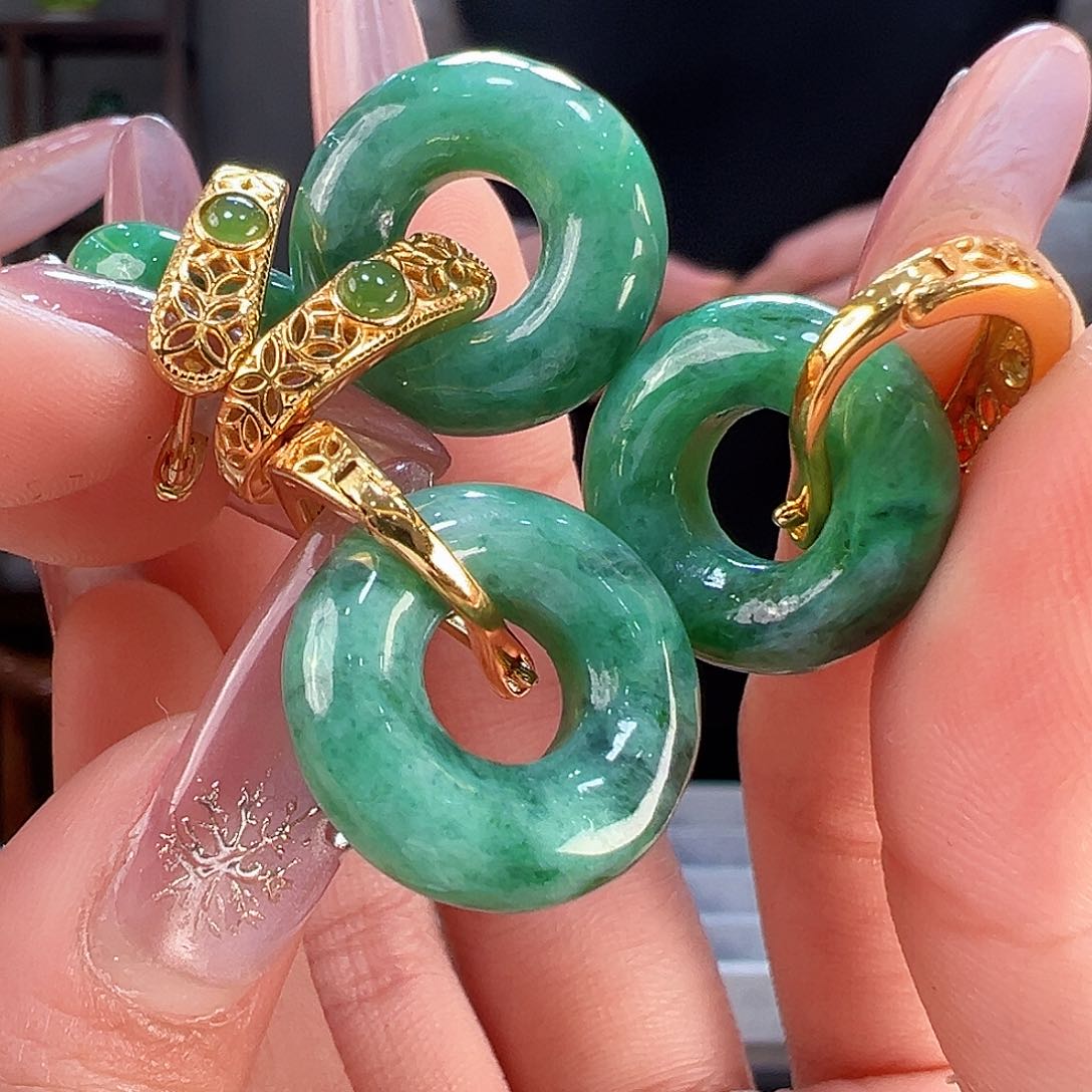 翡翠耳饰银S925镶嵌多样性发货一副