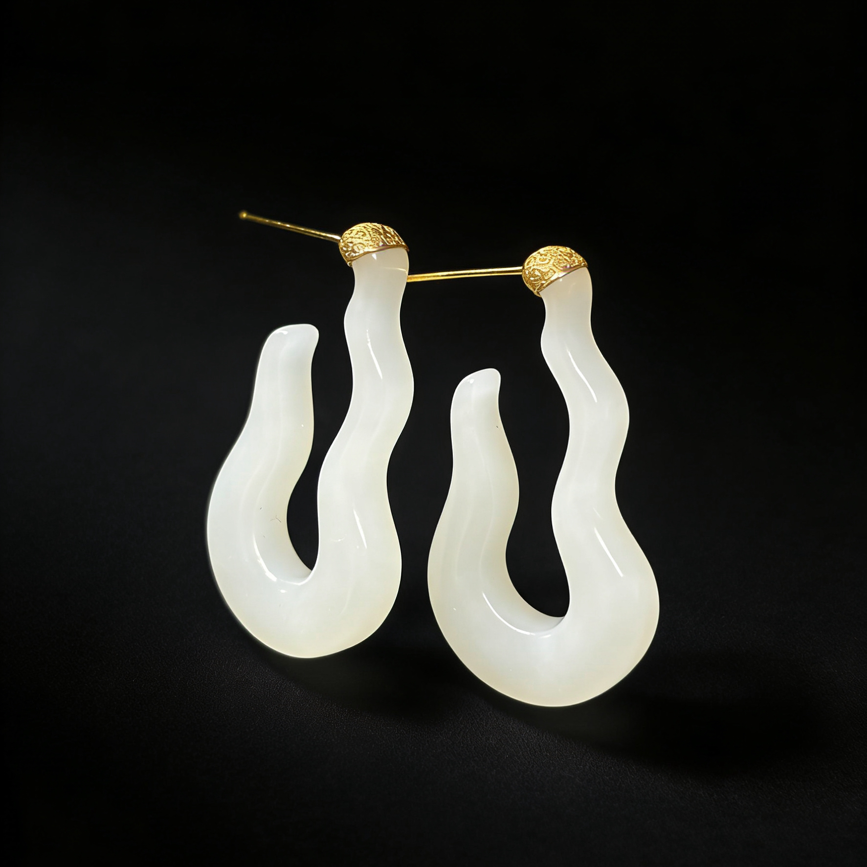 【福元】18k和田玉白玉葫芦精致耳坠