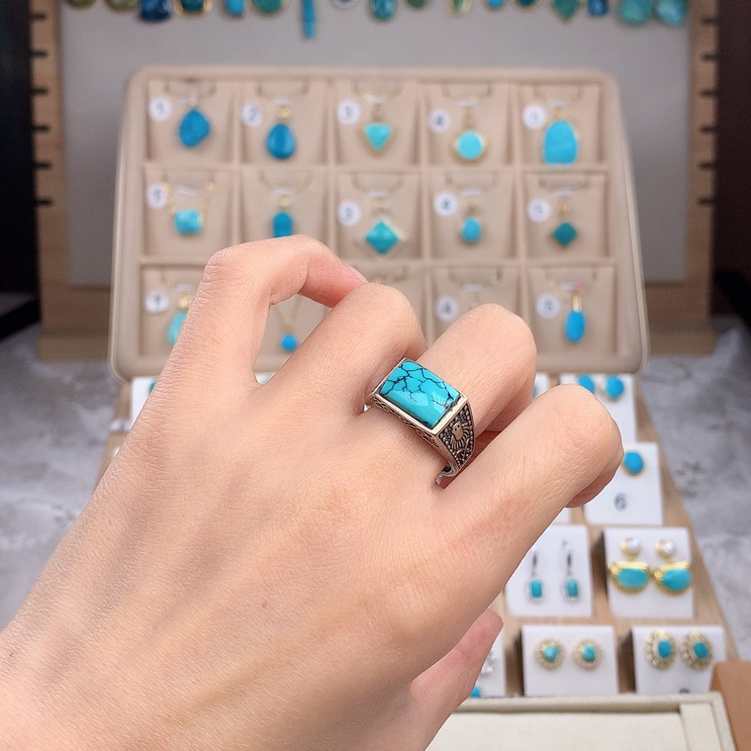 绿松石戒指银S925镶嵌