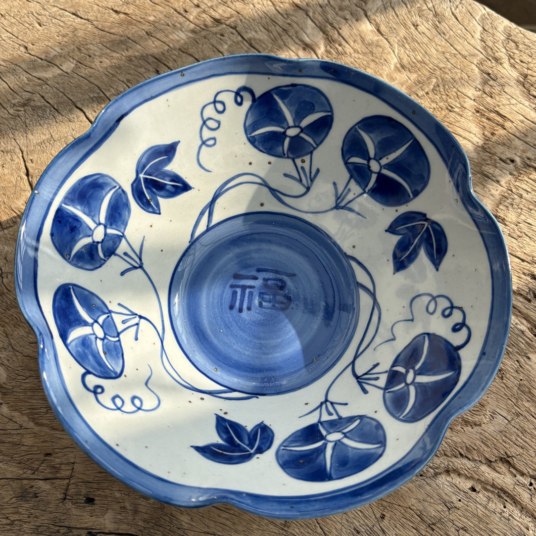 【近山古美】牵牛花花口斗笠碗手工手绘釉下彩