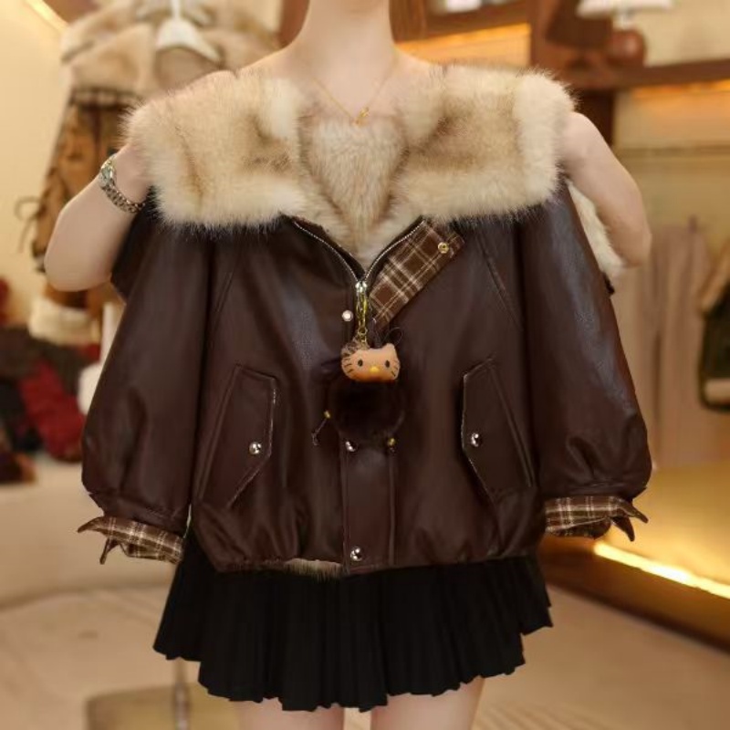 【现货】新款加绒加厚皮衣外套大翻领轻奢风女童宝宝童装时尚外套潮