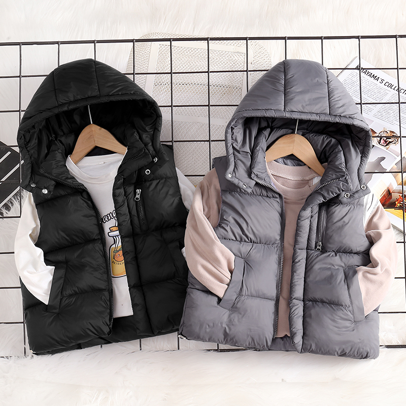 儿童马甲秋冬加厚男童女童宝宝韩版洋气外穿连帽坎肩中大小童棉服