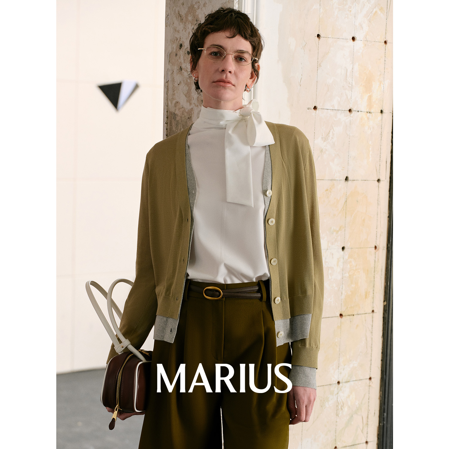 MARIUS |“风信子”滑爽透气醋酸棉假两件正肩撞色空调针织开衫