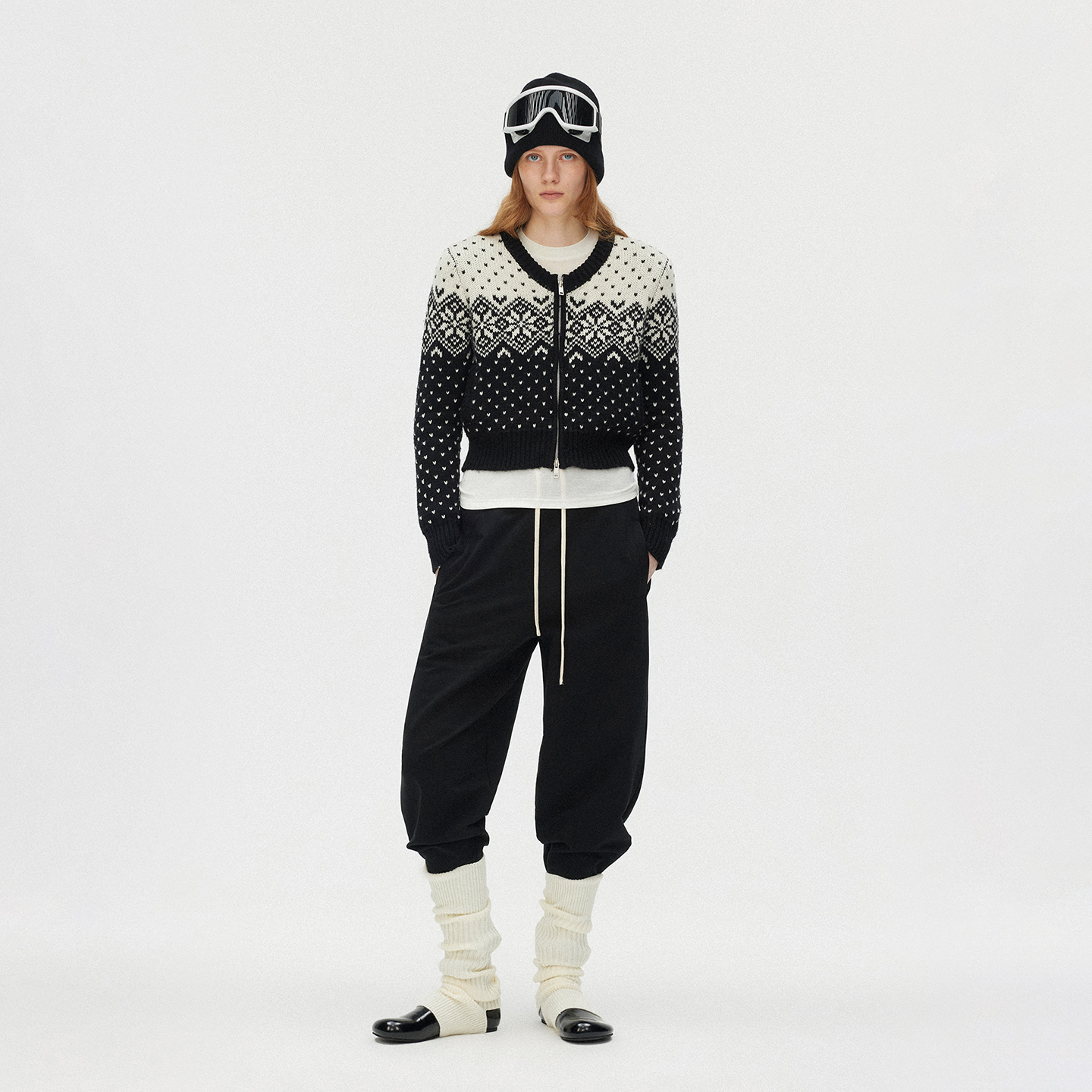 saumple study symp雪山假日费尔岛粗针毛织拉链开衫