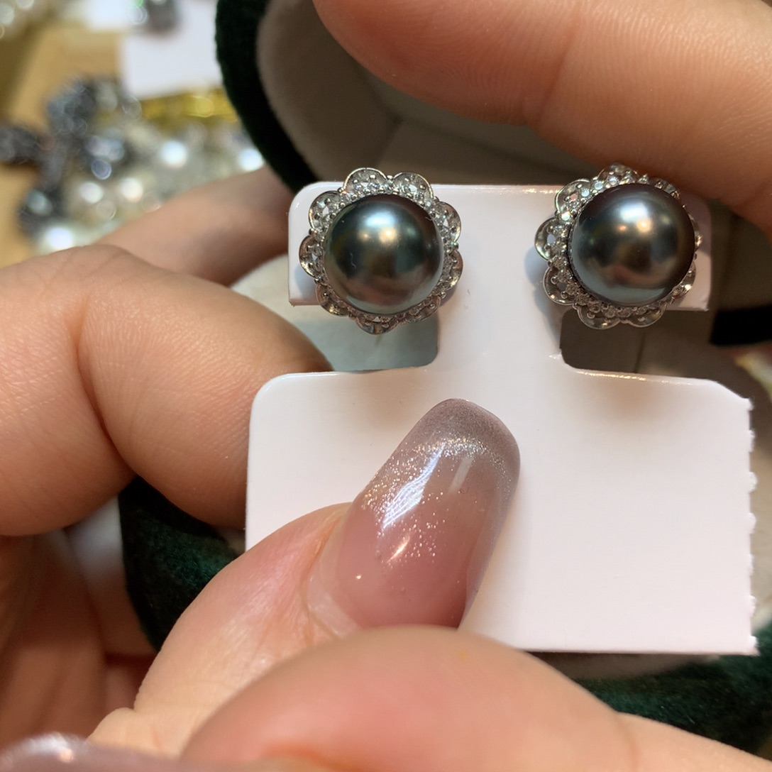 海水珍珠耳饰银S925镶嵌