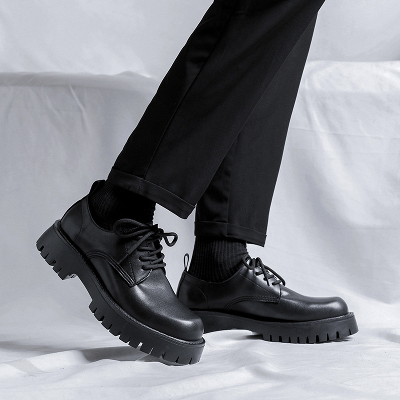 大头休闲皮鞋男新款2025年厚底工装青年圆头低帮英伦商务男士潮流