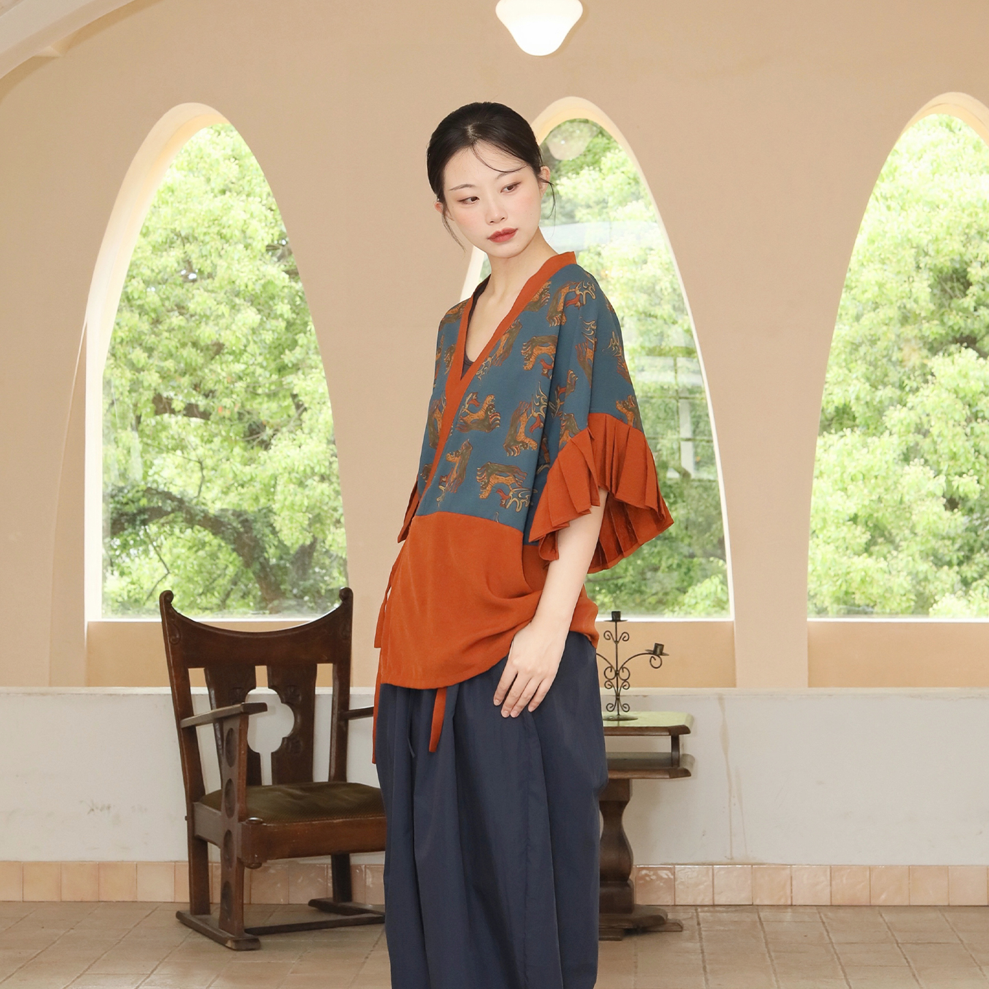 谜阿凰【藏蓝假两件气球阔腿裤】百搭茧形棉制透气显瘦宽松夏季女