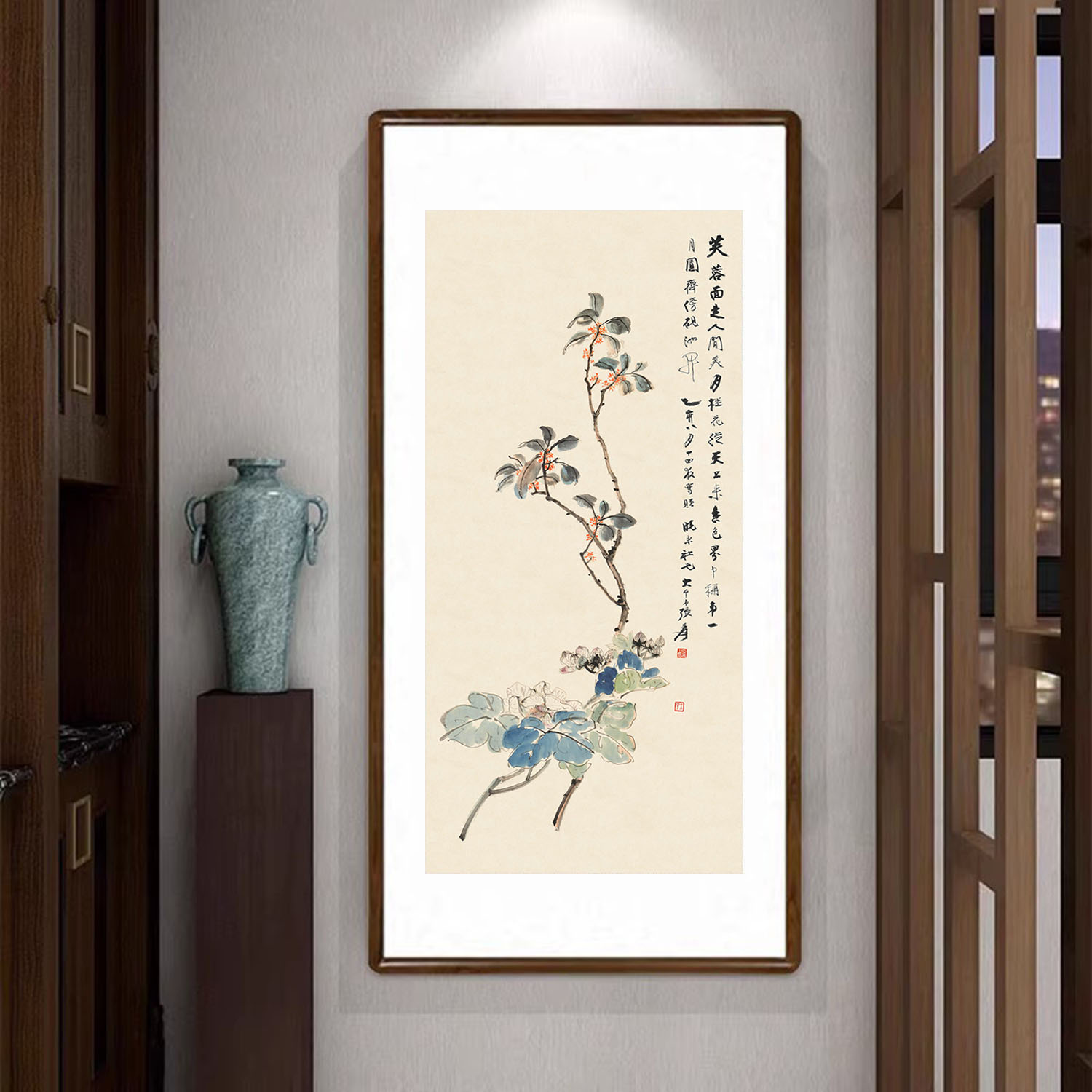 芙蓉桂花图新中式客厅玄关装饰画餐厅背景墙挂画书房卧室花卉壁画