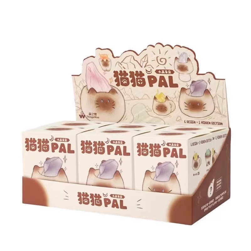 猫猫水晶盲盒PAL原石办公桌面摆件汽车装饰卡通可爱好运礼物同事