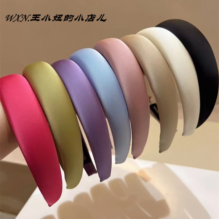 164高级感纯色海绵发箍简约缎面增高颅顶头箍黑色百搭糖果色发卡