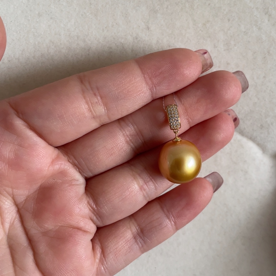 海水珍珠吊坠(不含链)18K金镶嵌13-14mm