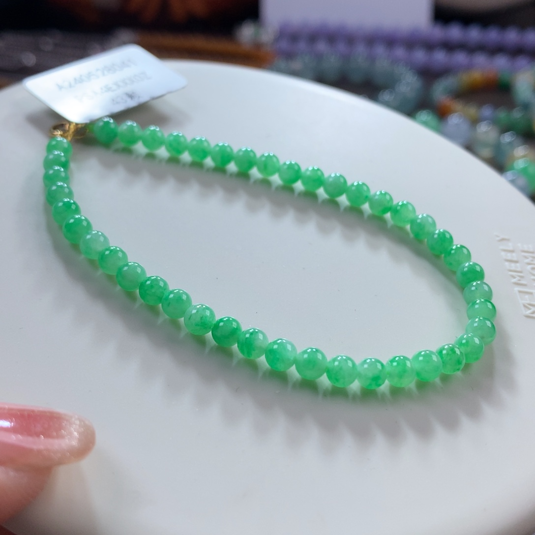 翡翠手链未镶嵌木那甜绿卡4