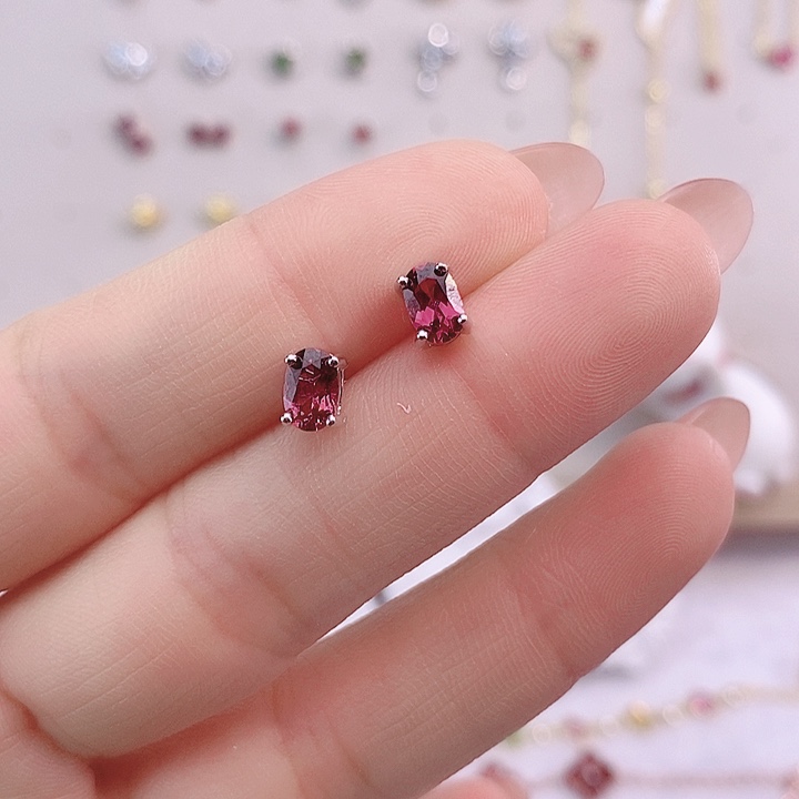 石榴石耳饰银S925镶嵌