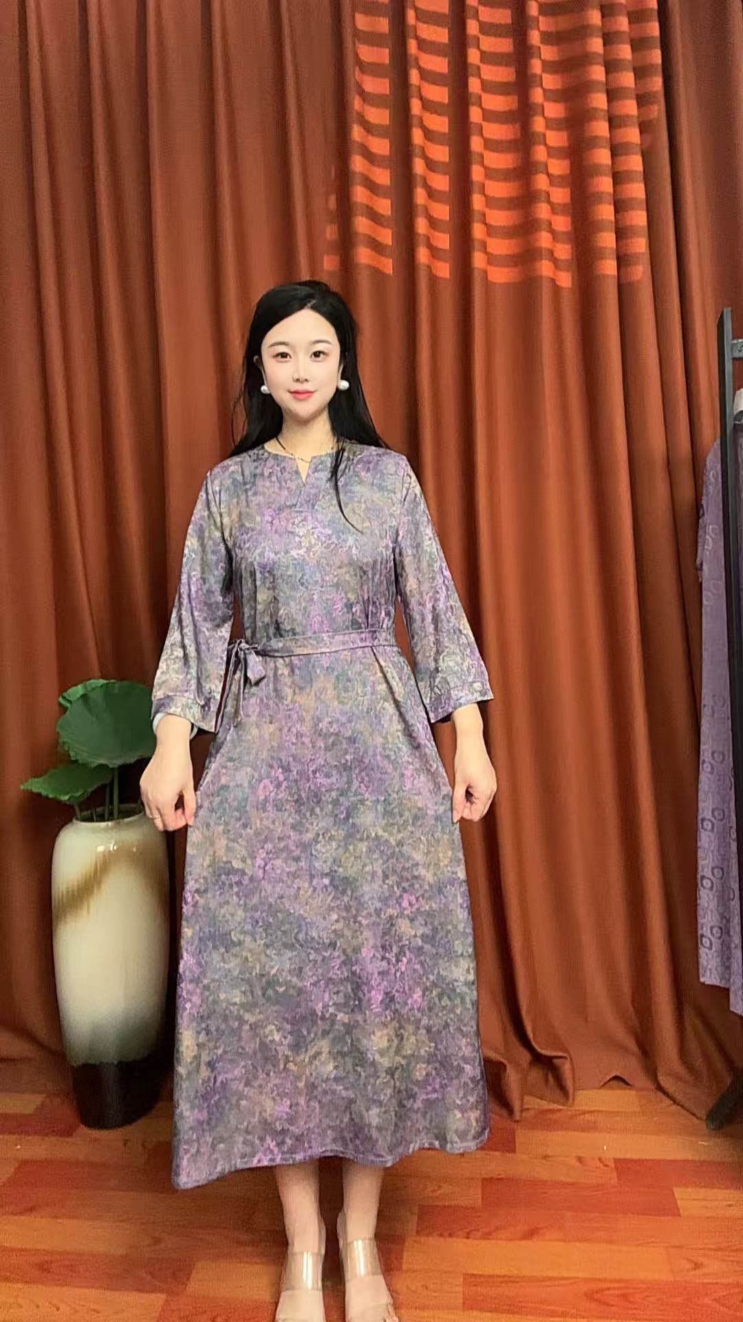 （熏衣草紫）A版休闲气质中长款显瘦宽松时尚妈妈装连衣裙