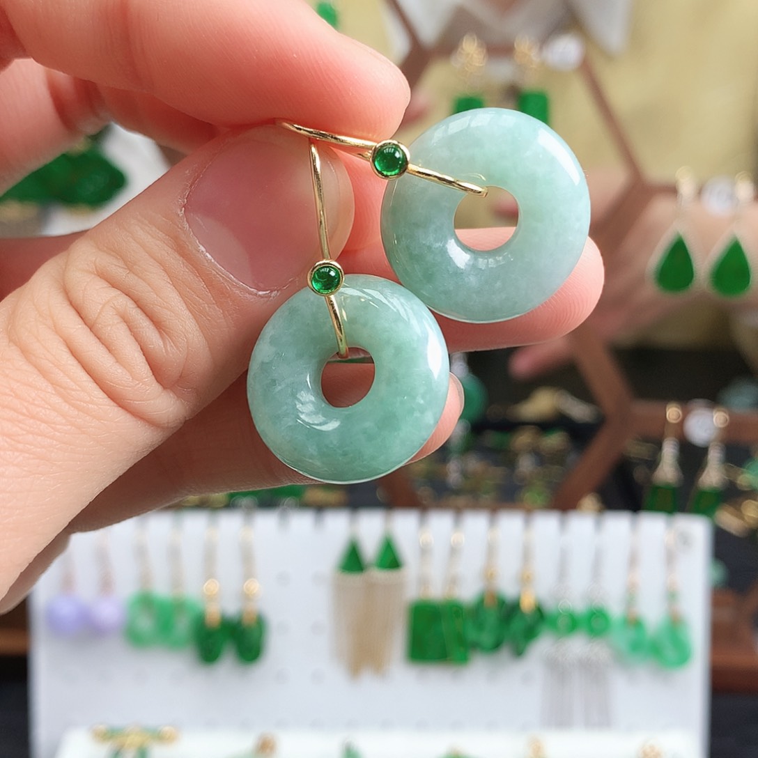 翡翠耳饰银S925镶嵌耳饰