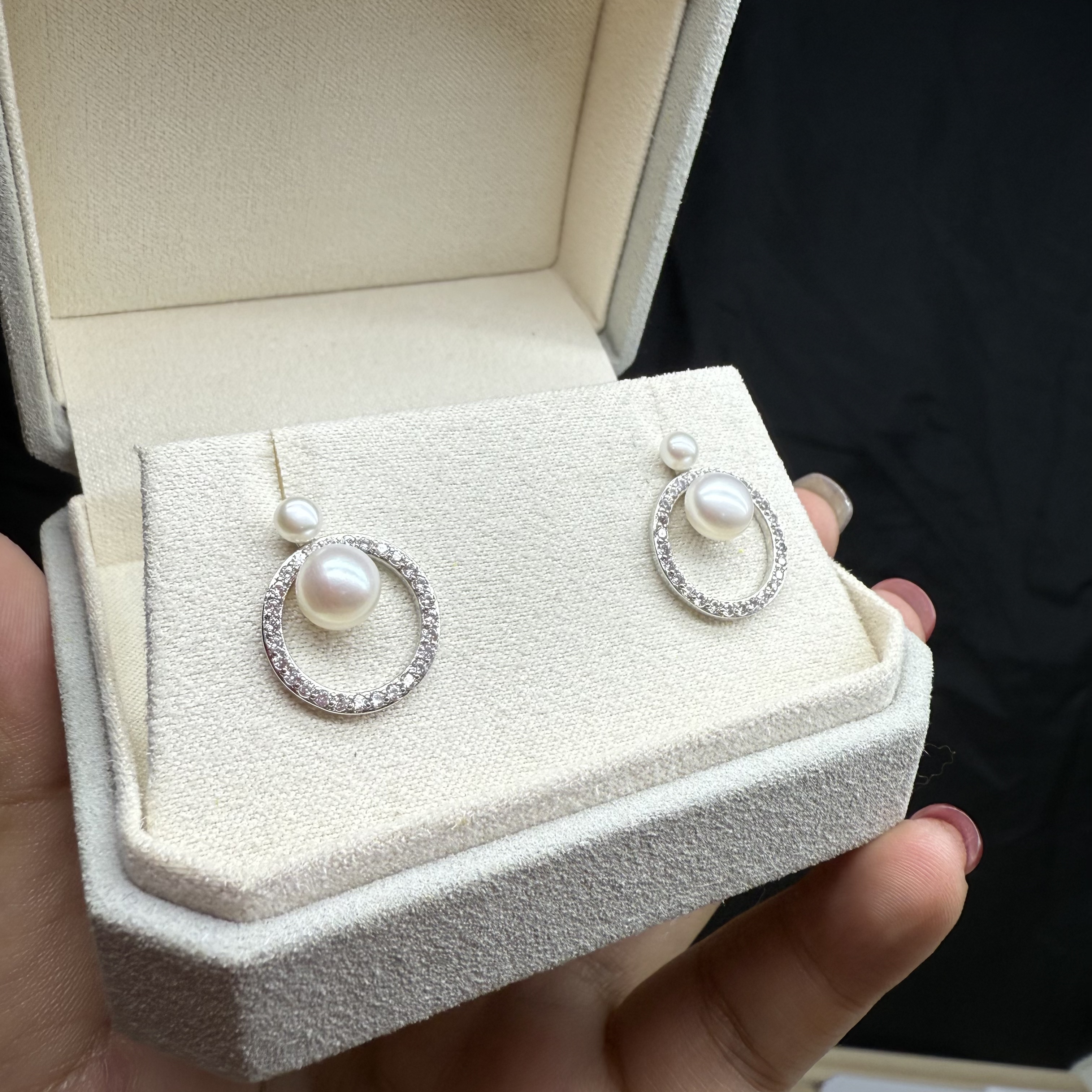 6-7人鱼泪双珠耳钉轻奢时尚简约气质