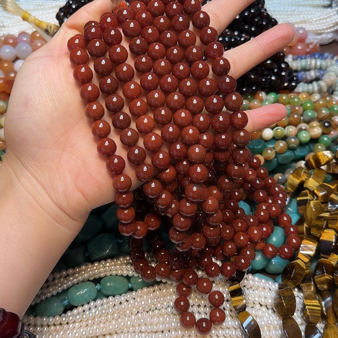 玛瑙/玉髓合金珠宝半成品10m南红色红玛瑙一条