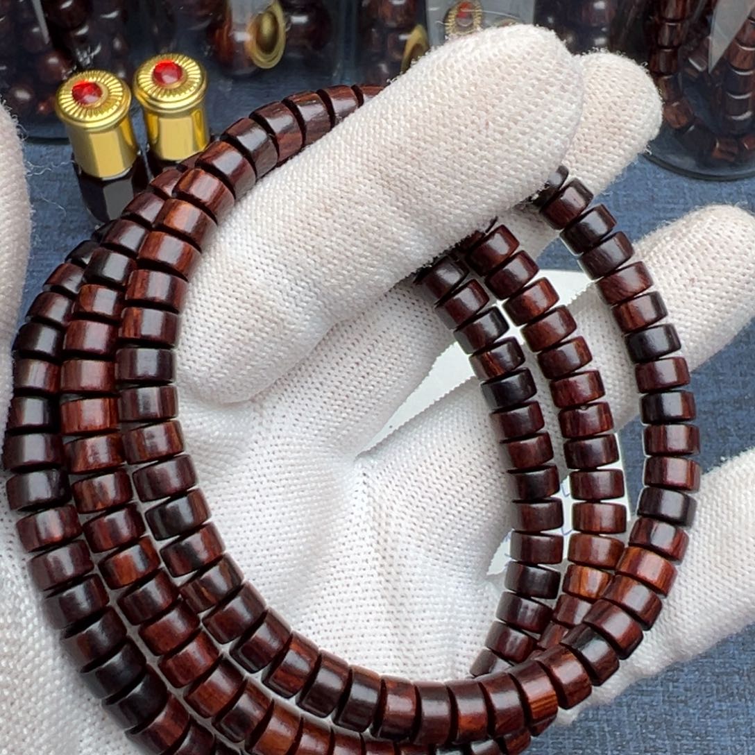 木海南红降花梨公4×7药片珠单圈