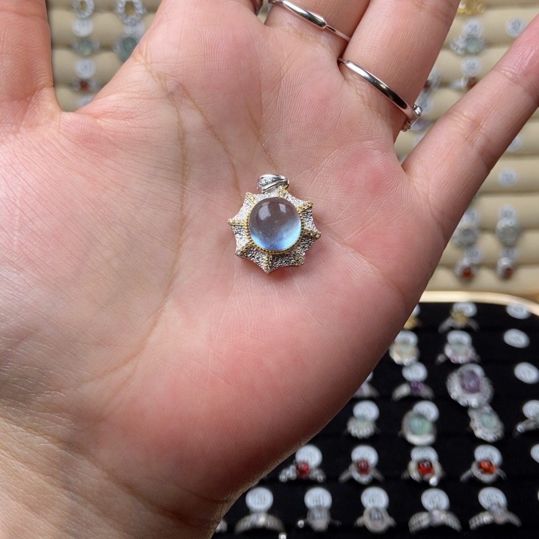 海蓝宝石颈饰银S925镶嵌钰*