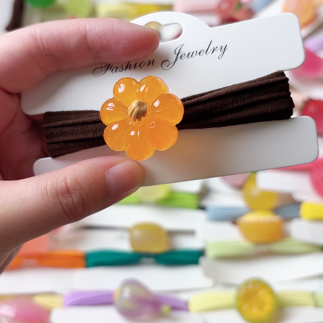 布艺非金属夜光橘南瓜发绳