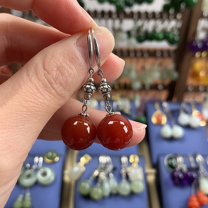 玛瑙/玉髓耳环银S925镶嵌12左右