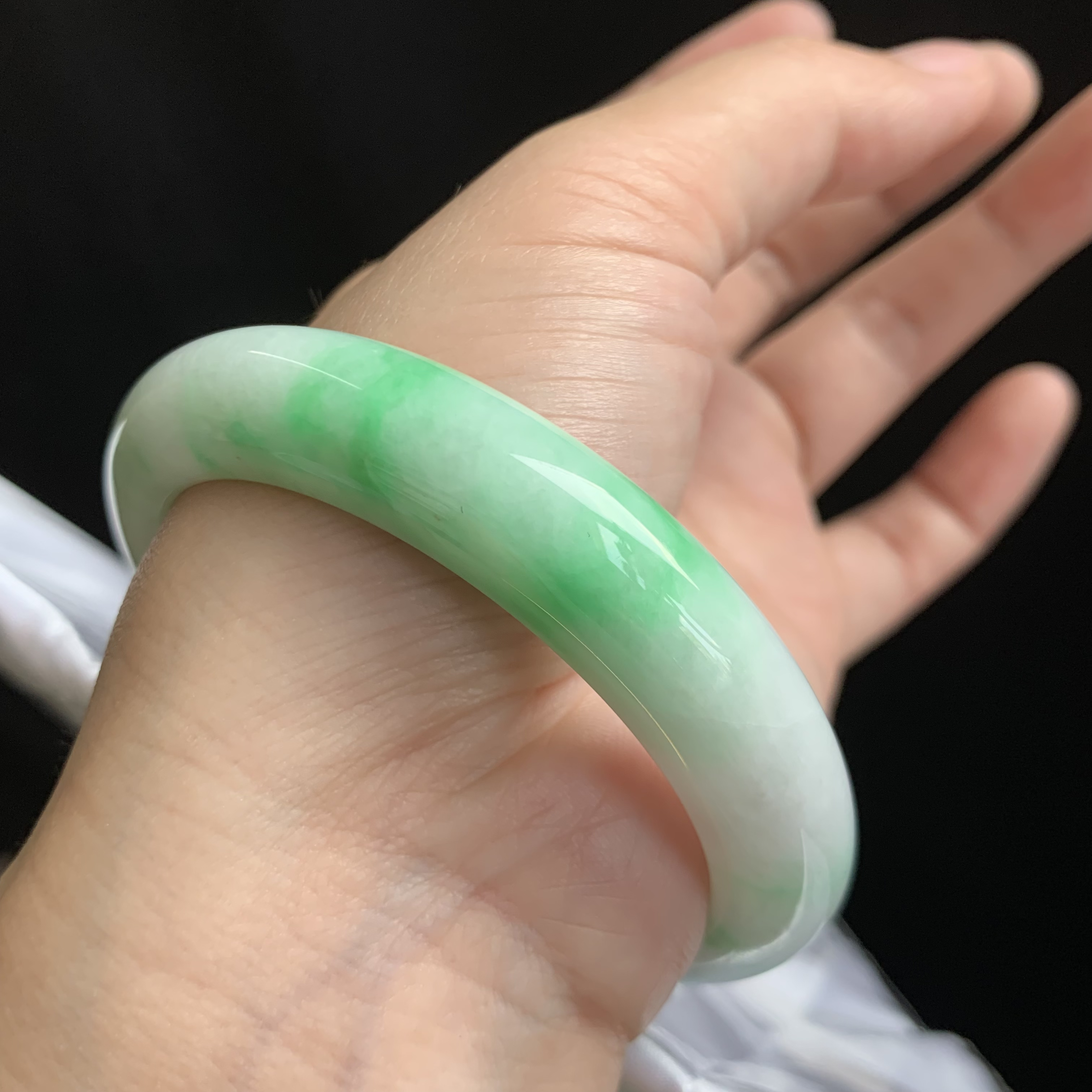 57圈飘阳绿翡翠手镯6246有纹57.8-12.6-9天然缅甸阳绿花翡翠手镯