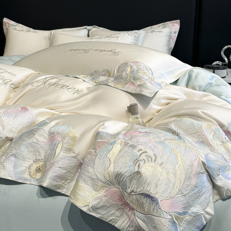 富安娜高档家纺礼盒装A类全棉200支四件套纯棉刺绣被套床单网红款