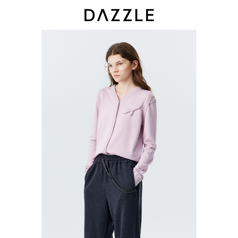 DAZZLE地素 毛针织衫2024冬季新款细支全羊毛小芽开衫2I4E510