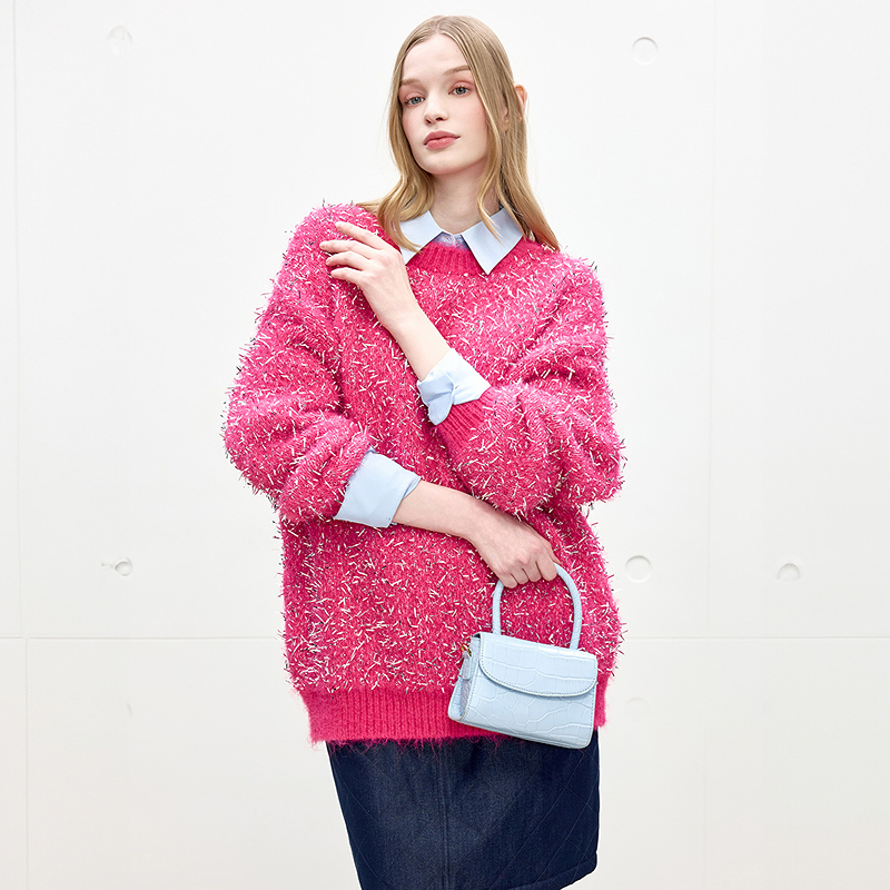 【含绵羊毛】Juicy Couture橘滋外套女25秋冬新款混纺针织圆领毛衣