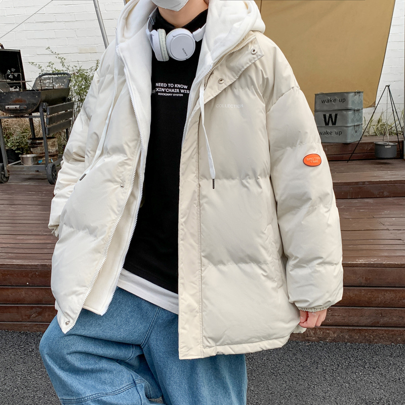 棉衣男冬季新款港风外套棉袄加厚连帽棉服宽松面包服男士笑脸