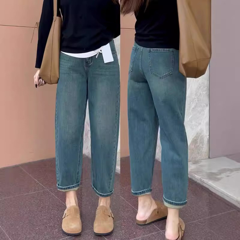 小个子孕妇裤子秋冬款外穿加厚加绒宽松显瘦弹力哈伦萝卜裤八分裤