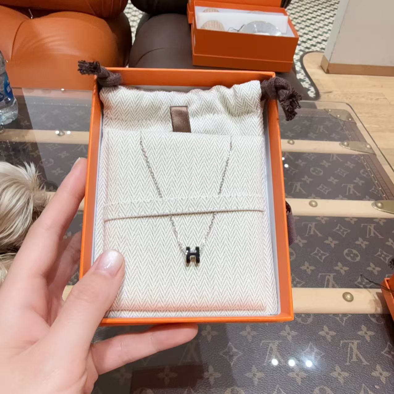 未使用 Hermes/爱马仕 黑/银 mini  pop H 项链  