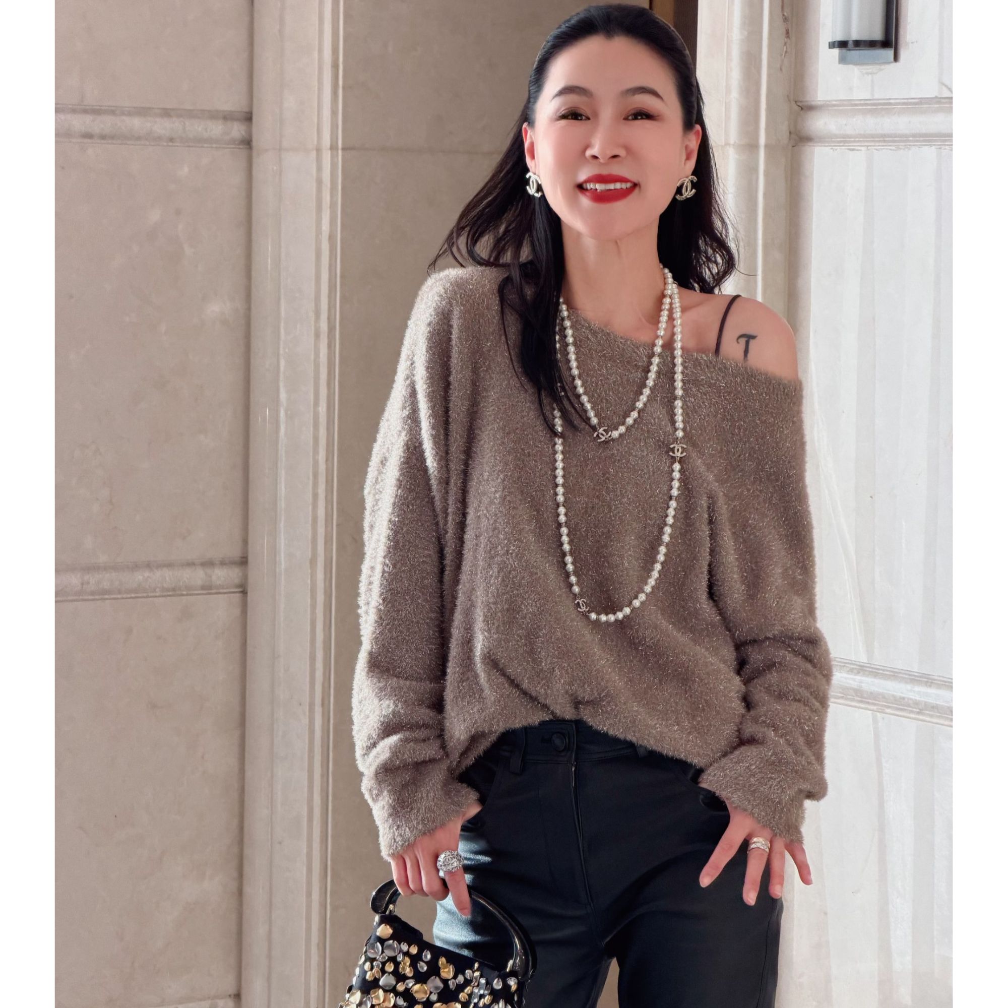 SONG TING｜WANG系列金丝一字领软糯毛衣上衣