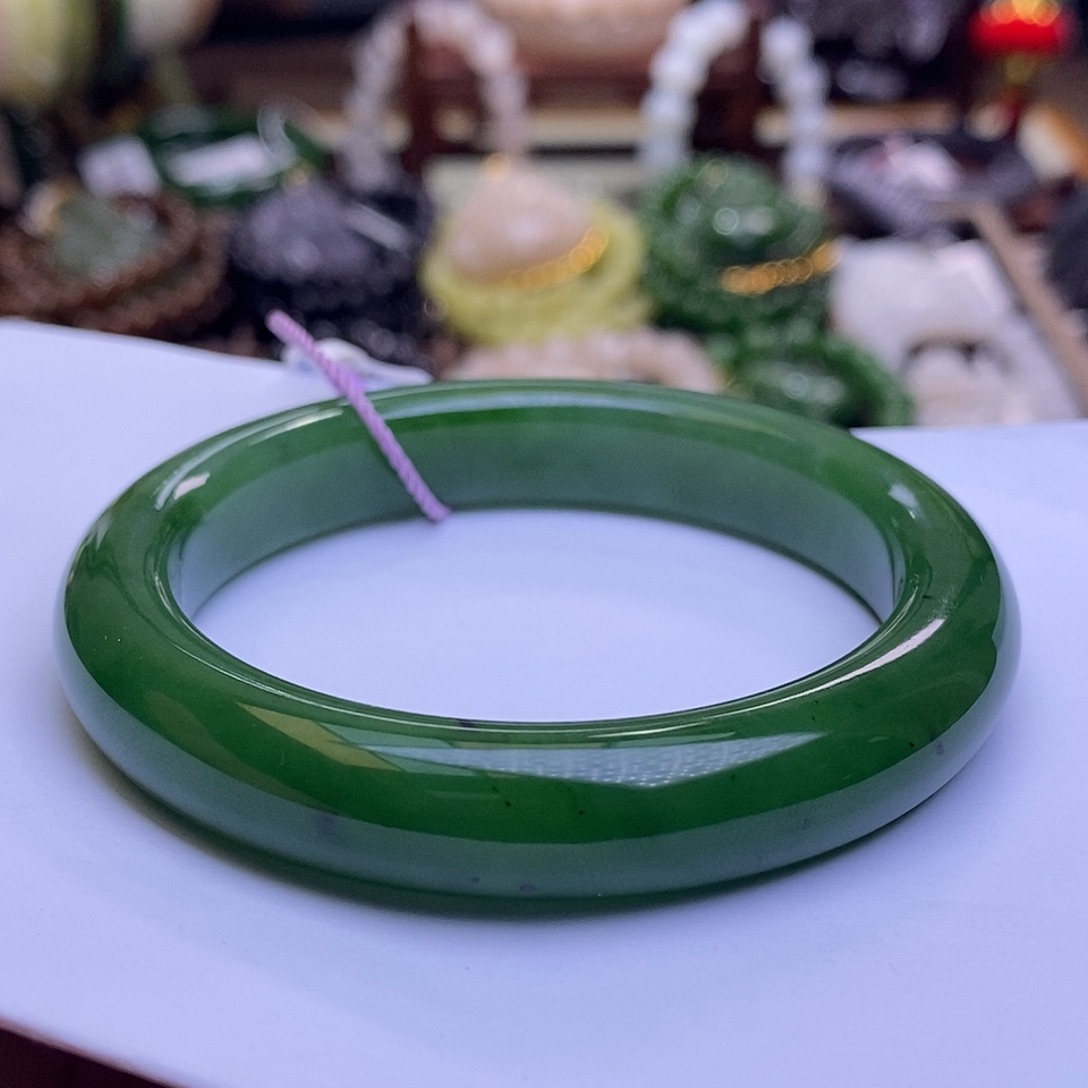 和田玉未镶嵌颈饰收藏级碧玉老矿料高冰菠菜绿手镯54.5