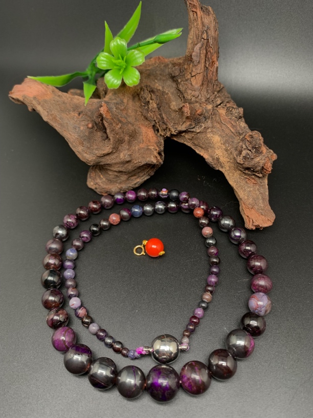 天然辰砂含辰砂舒俱来丝绒塔链项链多样性发一SJL162